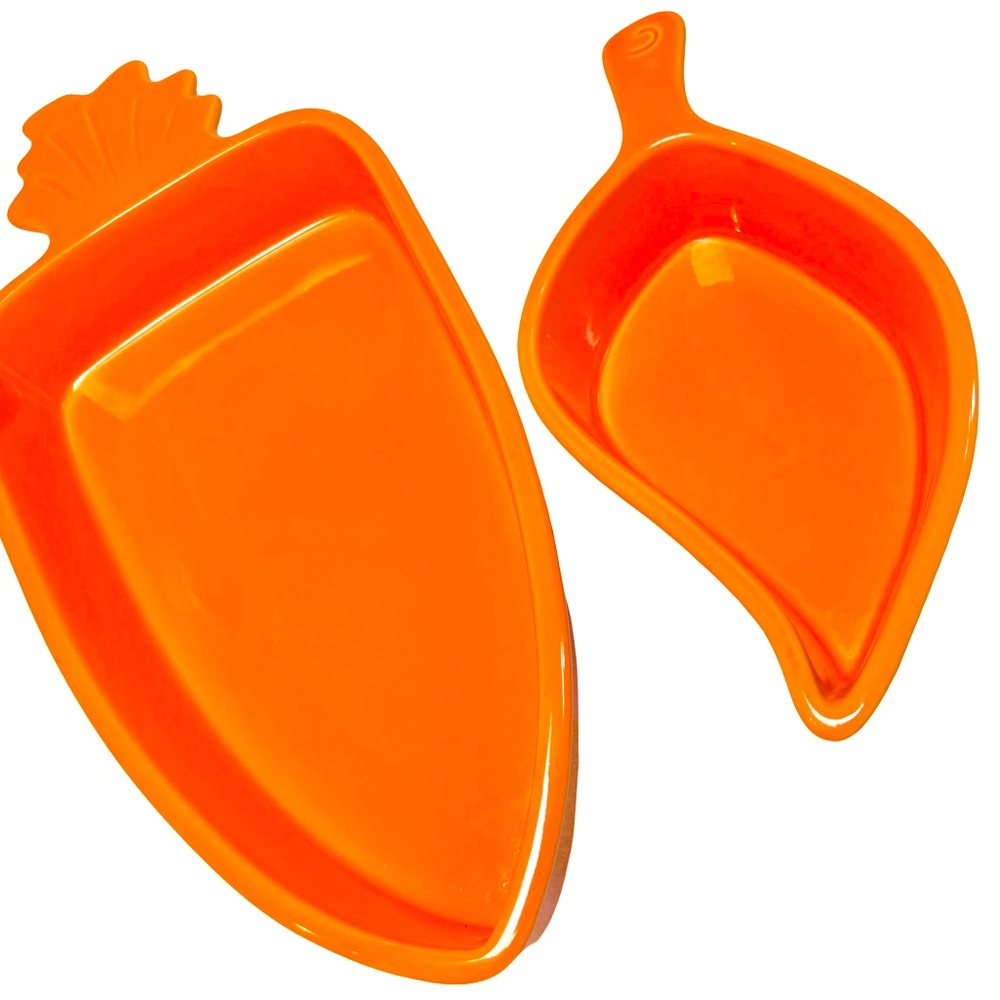 (2) CARROT & LEAF CHANTAL orange Stone-ware Casserole/Serve ware 1Qt & 12 oz EUC